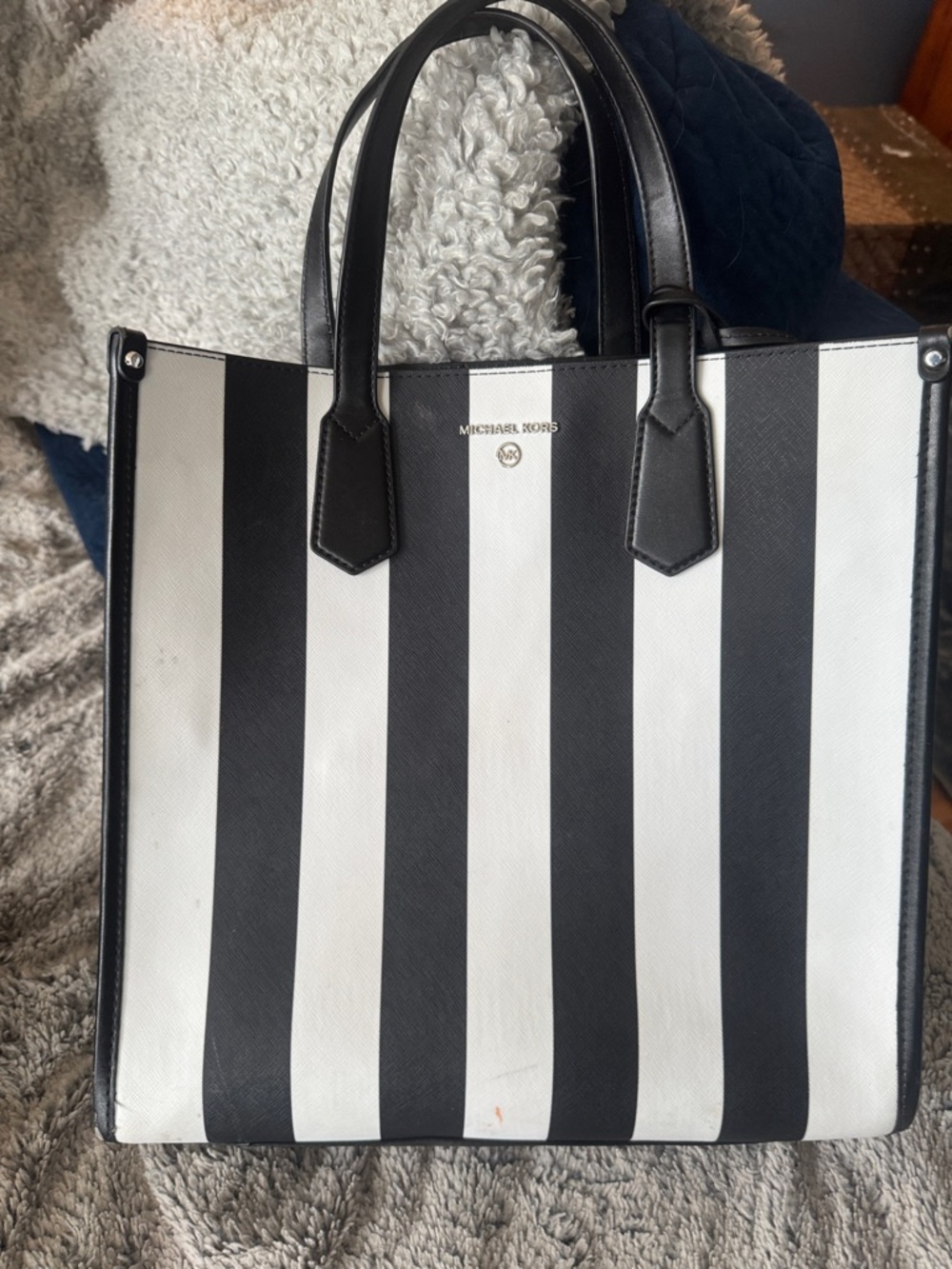 Michael Kors Black and White Vertical Stripe Tote